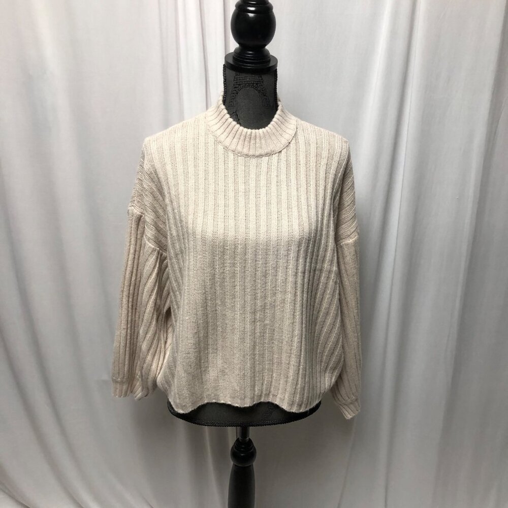 Princess Polly Sweater Womens Size Medium Large Cream Ribbed Knit Mock Neck